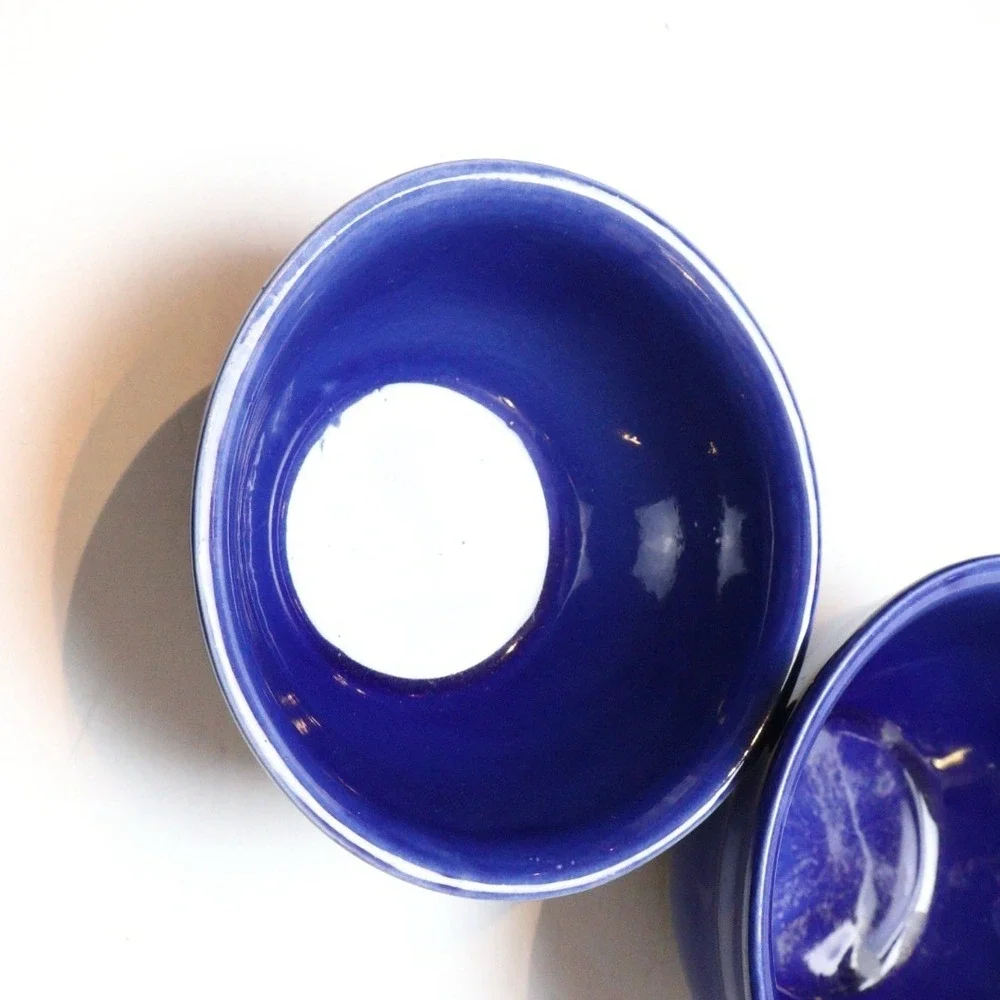 VTG Cobalt Blue Glazed Stoneware Small Nesting Bowls (2) Nesting USA McCoy?